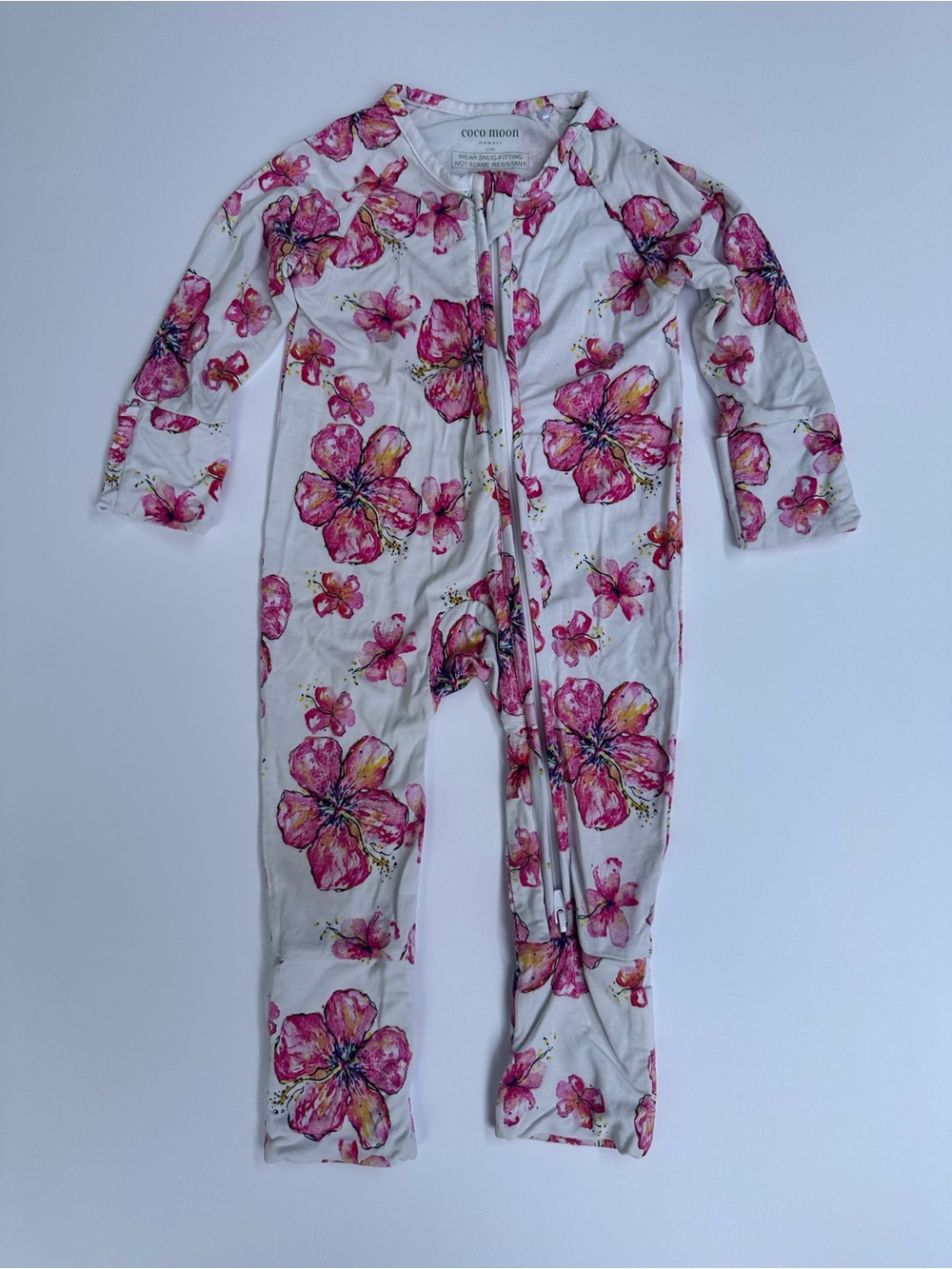 Coco Moon | Bamboo Hibiscus Flower Footie Onesie | 6-9 month